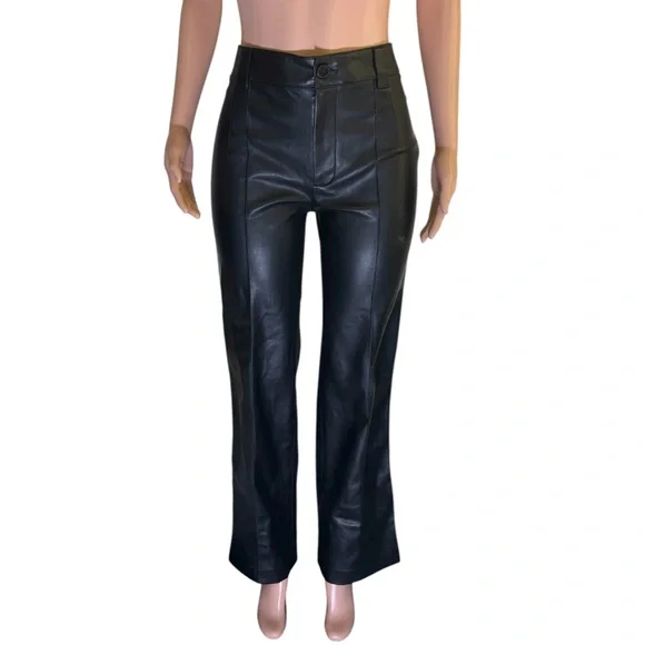 NWT ZARA Women’s Black High-Waisted Leather Pants - Picture 2 of 14